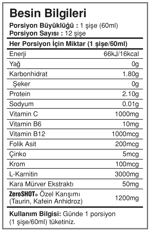 ZeroSHOT 3000mg + Plus Sambucus Kan Portakalı 12 x 60ml